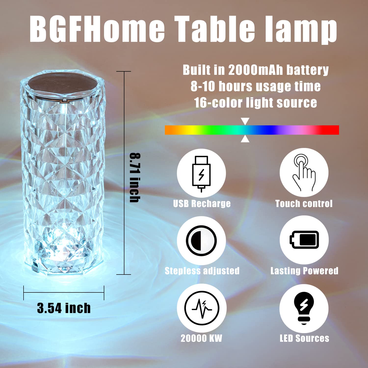 16 Color RGB Crystal Diamond Table Lamp 2 pice - Image 5