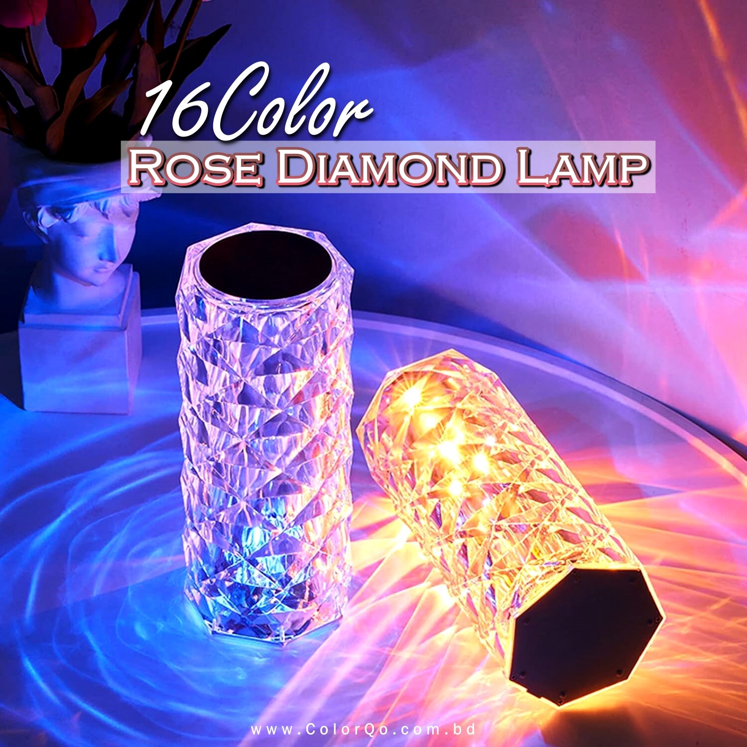16 Color RGB Crystal Diamond Table Lamp 2 pice - Image 4